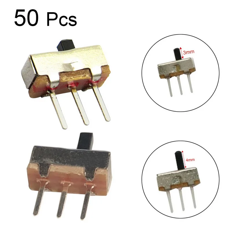 50 шт. 3 мм 4 Высокий переключатель скольжения 2 положения 1P2T SPDT Pin PCB панель игрушки