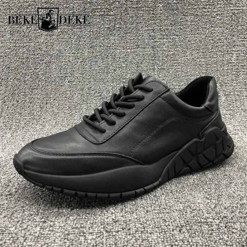 

High Quality Leather Outdoor Casual Shoes Men Lace Up Comfortable Black Sneakers Autumn New Round Toe Work Safety Shoes Footwear