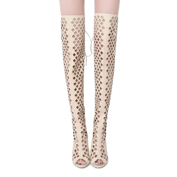 

New long tube high heel thin heel women's sandal boots heel hollow fish mouth in spring and summer