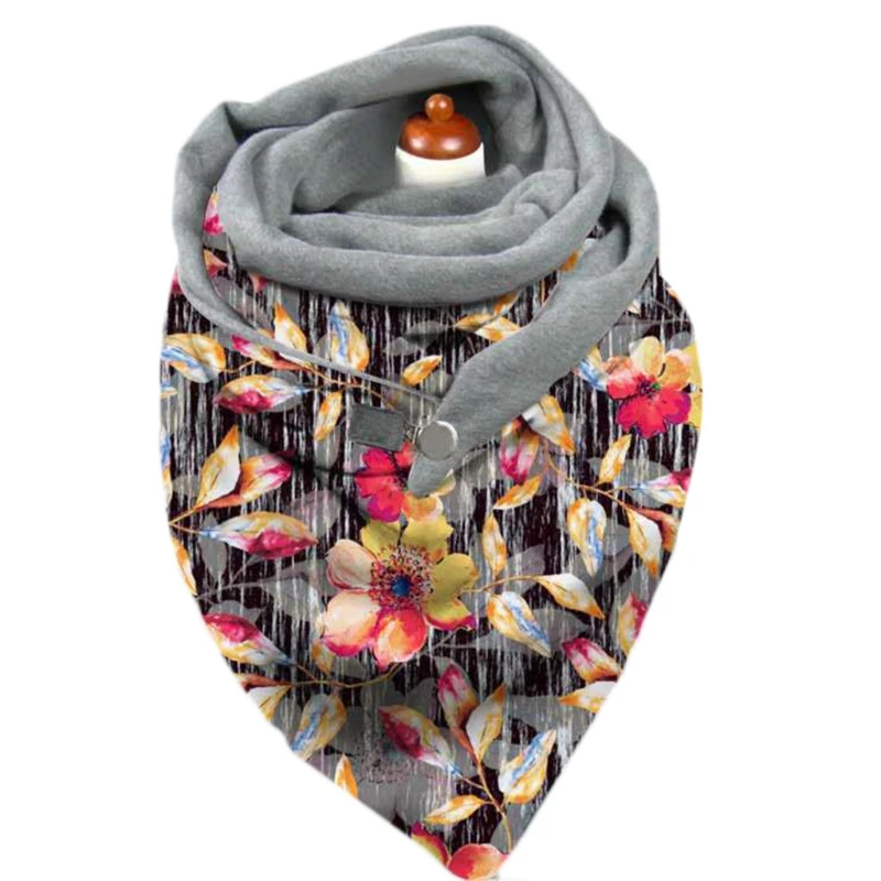 

Winter Plush Lined Triangle Scarf with Clip Butterfly Print Warm Shawl Blanket M5TE