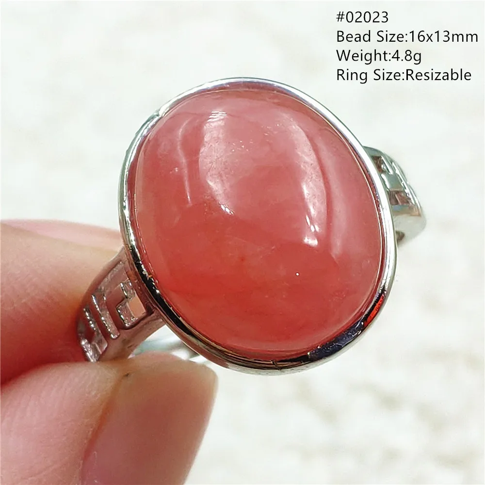 

Natural Red Rhodochrosite Oval Adjustable Ring Jewelry Woman 925 Sterling Silver Clear Bead Rose Rhodochrosite Jewelry AAAAA