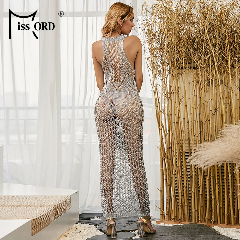 Женское просвечивающее платье Missord повседневное Прозрачное с лямкой на шее