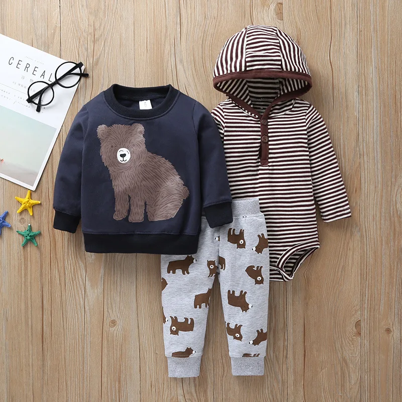 3Pcs Infant Baby boy girl clothes Set 2020 Spring Fall Hoodie Zipper Coat+Bodysuit+Pants Newborn Clothing outfits | Детская одежда и