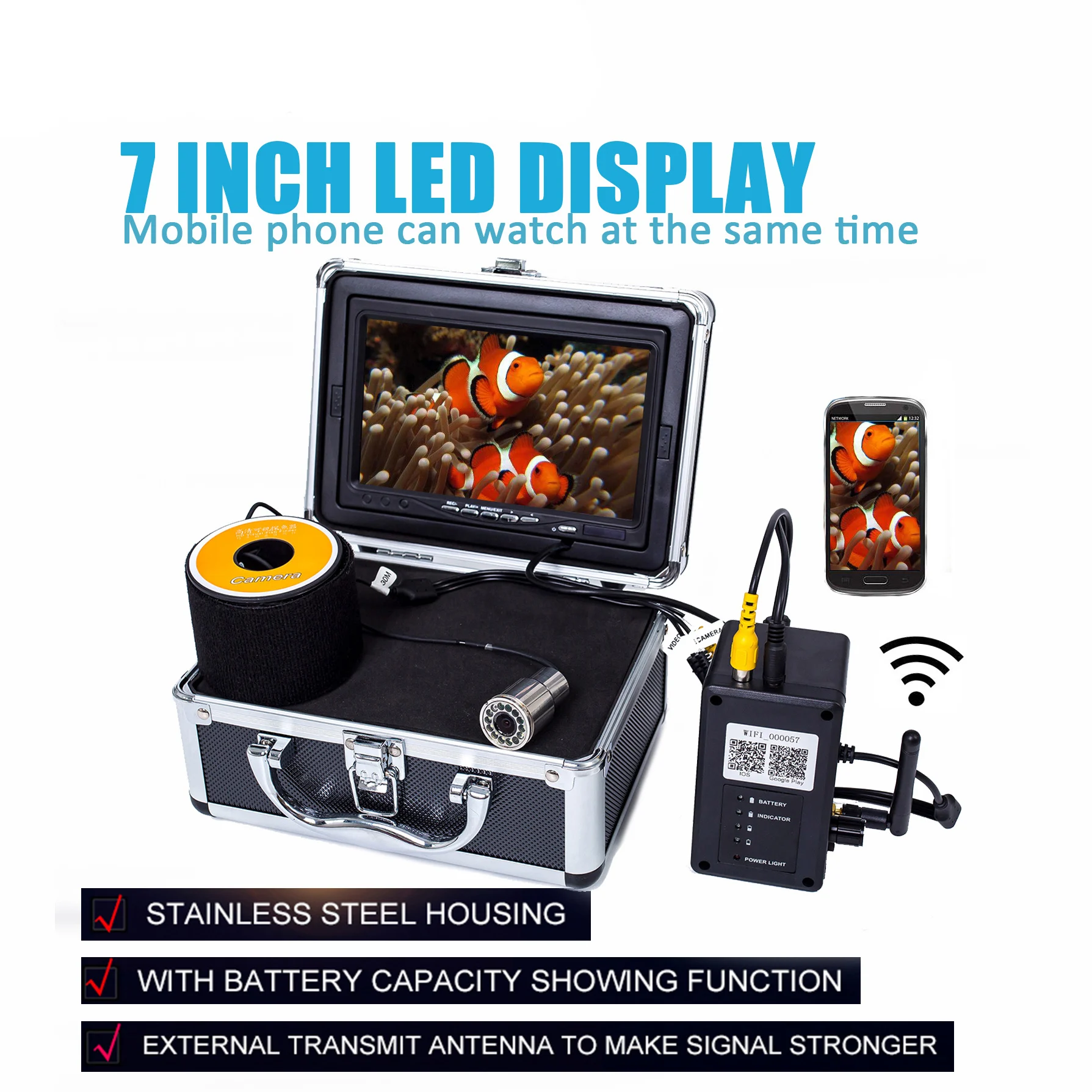 Цена Поддержка записи видео функция ночного видения 7-дюймовый светодиодный дисплей подводная рыболовная камера с портативным алюминиевым чехл...