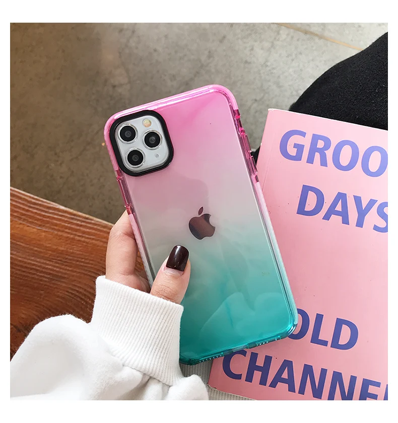 Градиентный противоударный чехол для iPhone SE 2020 11 Pro Max прозрачный мягкий XR XS X 8 7 6 6s