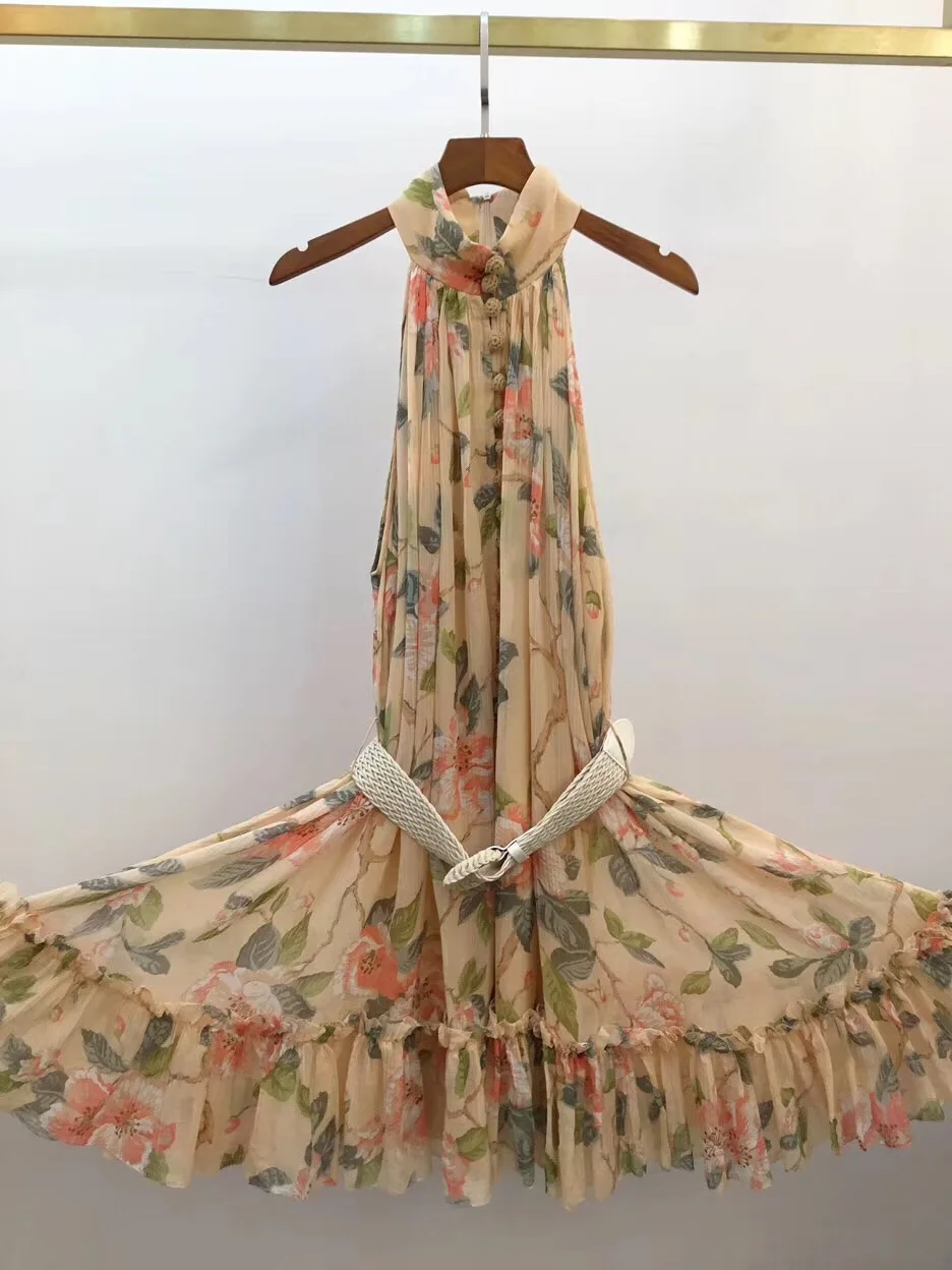 Весна 2020 Новое винтажное платье без рукавов с открытой спиной и оборками|Женские