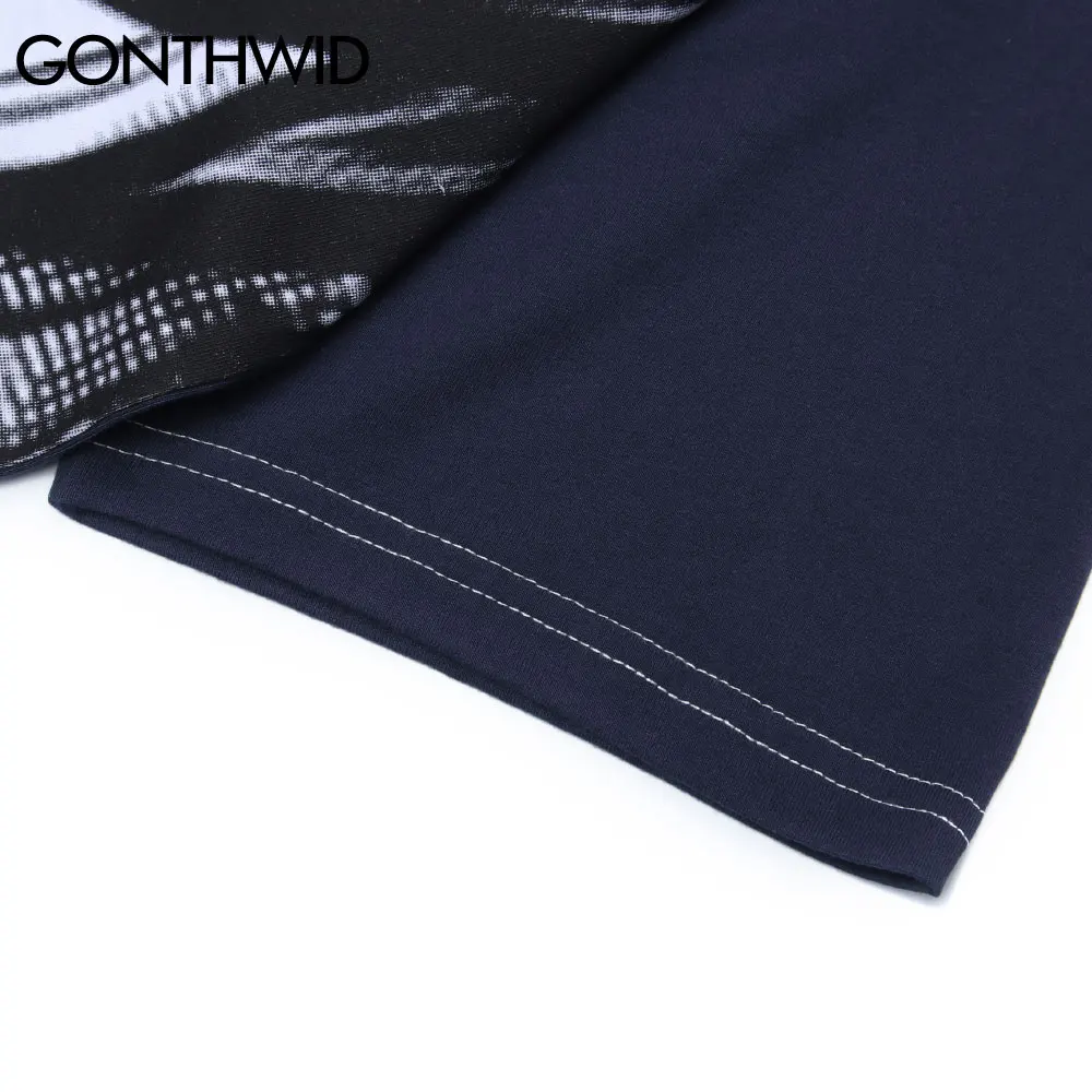 

GONTHWID T-Shirts Men Streetwear Harajuku Color Block Patchwork Anime Cartoon Short Sleeve Tees Cotton Hip Hop Casual Loose Tops
