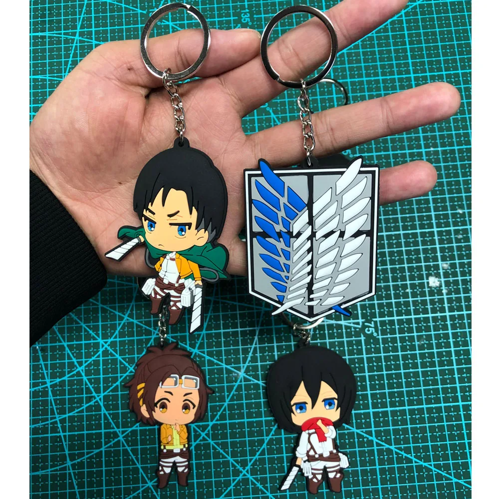 

Anime Attack On Titan Eren Keychain Cosplay Soft Rubber Mikasa Levi Wings of Liberty Symbol Key Holder Trinket Keyrings Gift
