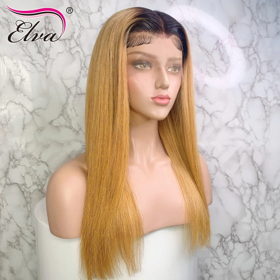 

Elva Hair Ombre Lace Front Human Hair Wigs 1B/27 Remy 13*6 Lace Wigs Pre-Plucked Wigs Baby Hair 150% Density Straight Lace Wigs