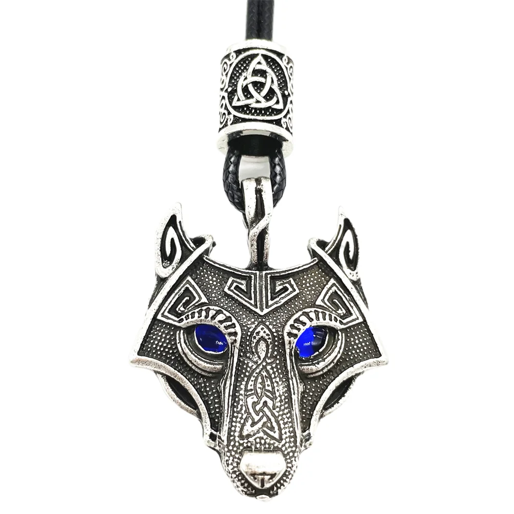 

Blue Crystal Eyes Wolf Amulet Talisman Jewelry Viking Pendant Necklace Vintage Mens Jewellery Dropship Suppliers
