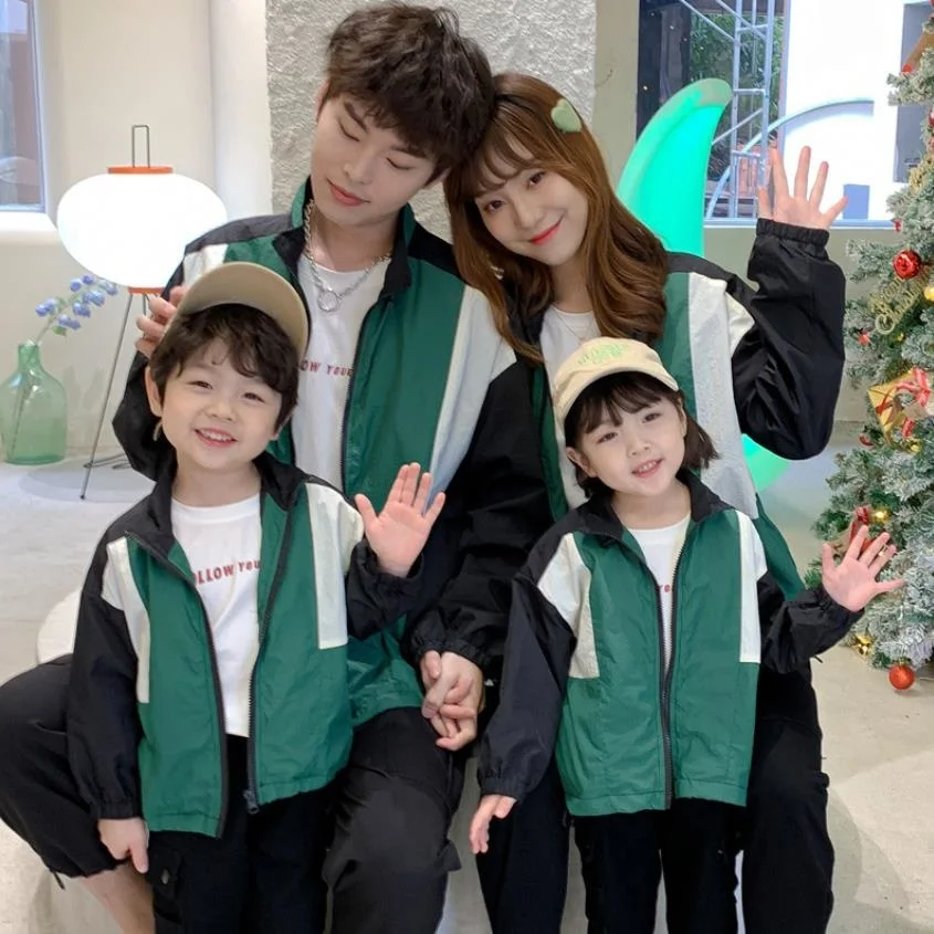 

Parent-Child Loose Baseball Coat 2022 Autumn New Stitching Casual Mother-Daughter And Father-Son Jacket Outwear Plus Size A495