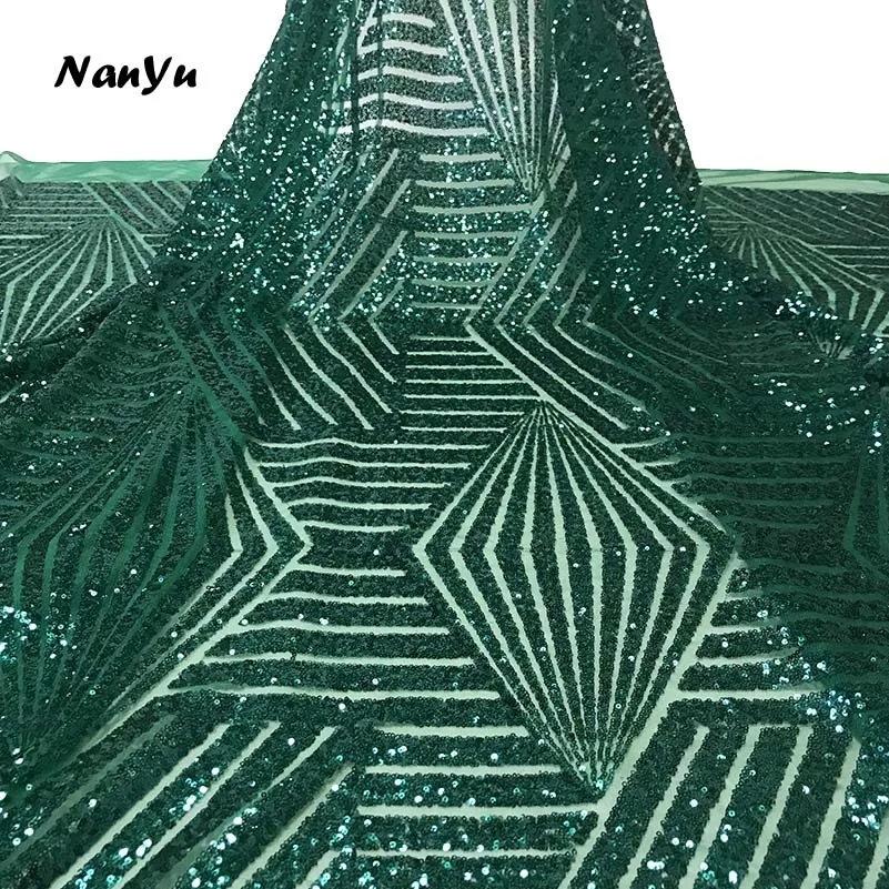 Благородная зеленая кружевная ткань геометрический рисунок Тюлевое кружево с