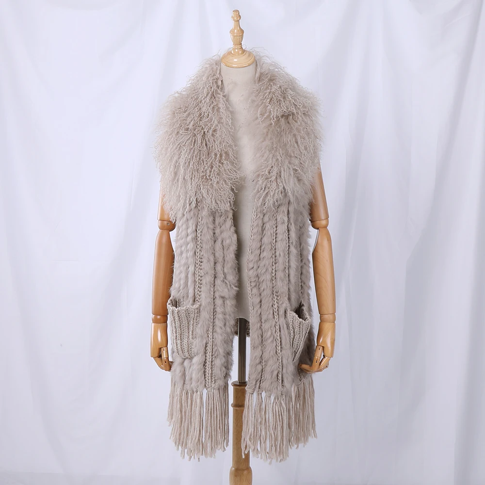 Женский вязаный жилет из шерсти монгольской овцы однотонный кардиган с