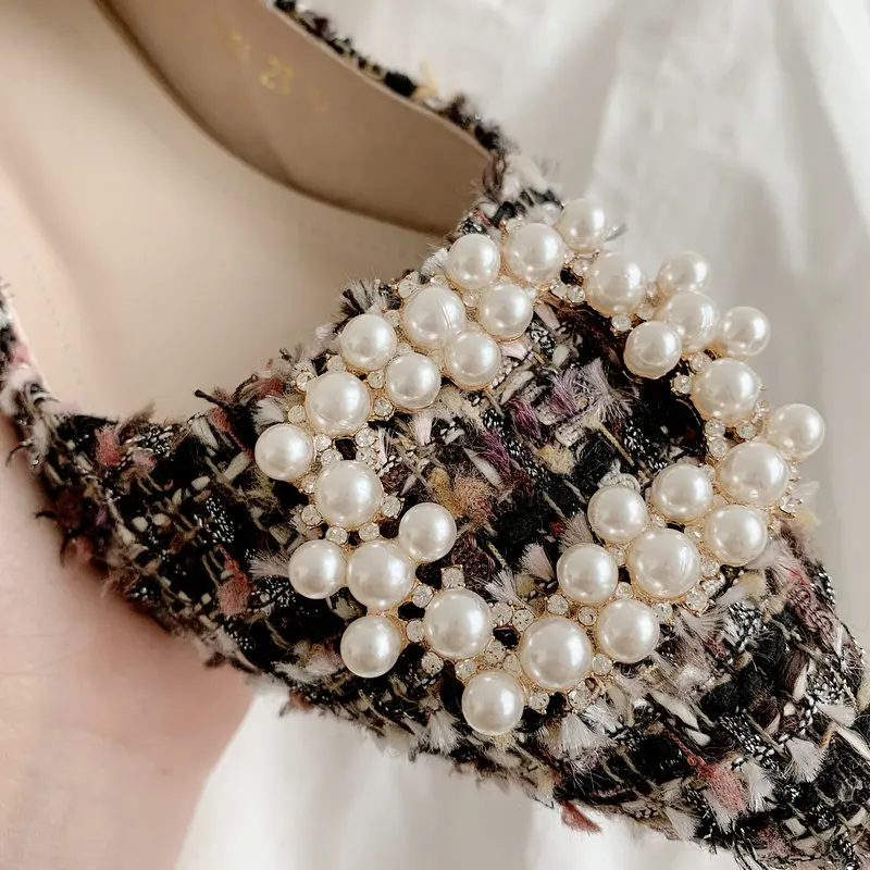 

Office Lady Working Shoes Woman Pearl Decoration Women Shoes Sweet Shallow 2021 Newest Thick low Heels Pumps