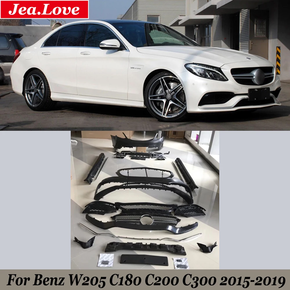 

C63 AMG СТИЛЬ Автомобильный кузов Тюнинг Комплект ПП неокрашенные передние и задние бамперы боковые юбки Грили для Benz W205 C180 C200 C300 2015-2019