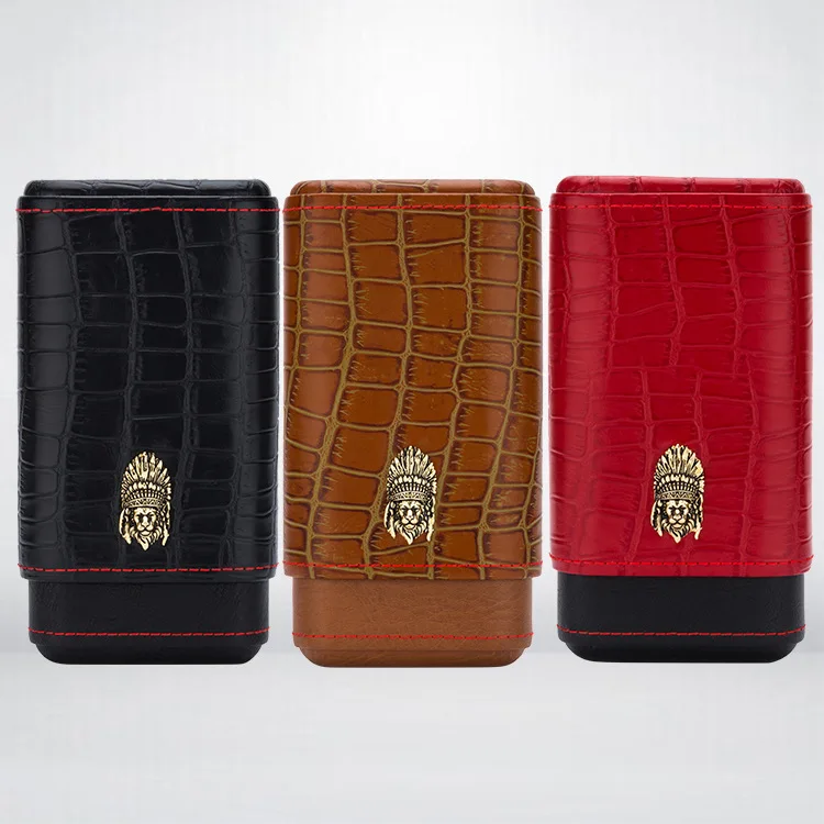Портативный контейнер для сигар из натуральной кожи с 3 трубками кедровый