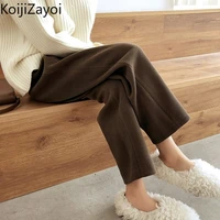 koijizayoi women solid fashion wide leg pant corduroy vintage straight trouser plus size high waist harem pantalon autumn winter