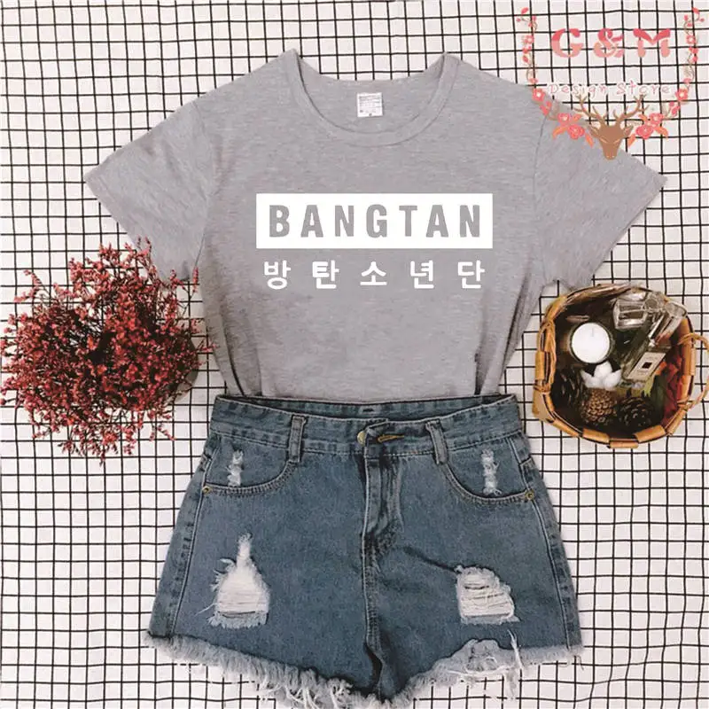 В стиле группы Bangtan Boys 방letter Letter Письмо печати Харадзюку Kpop корейский стиль Женская футболка мода короткий рукав хлопок женские летние топы