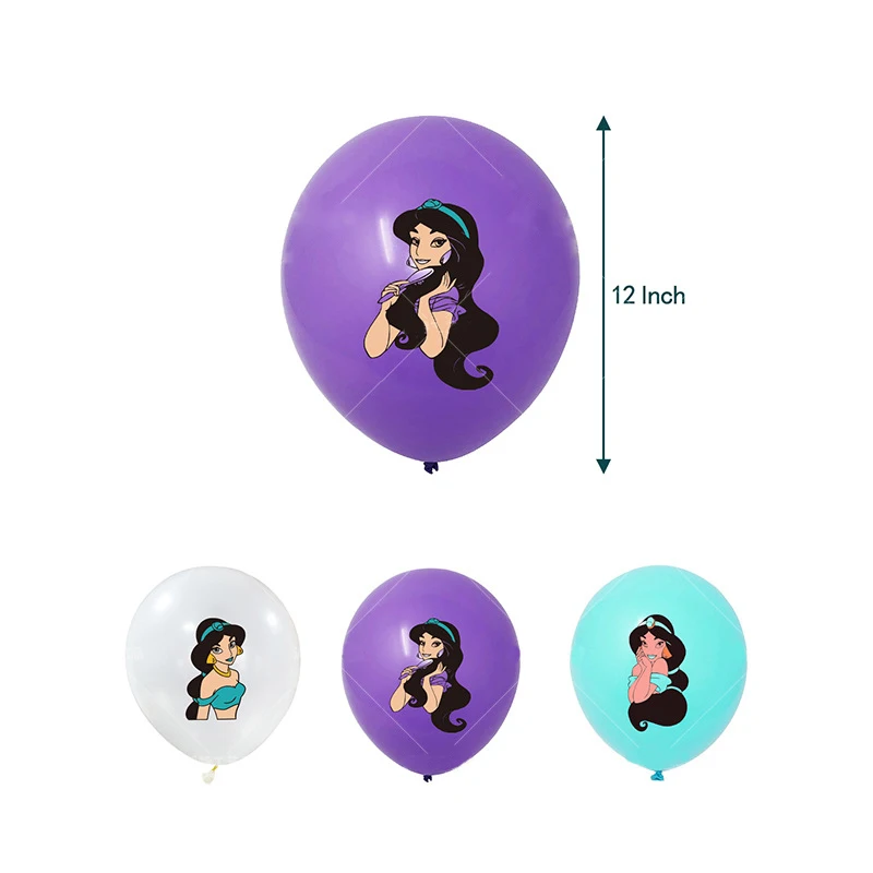 60pcs/Set Princess Jasmine Theme Supplies Latex Balloon Birthday Flags Cake Toppers Girl's Party Decoration Kids Toys Suit | Дом и сад