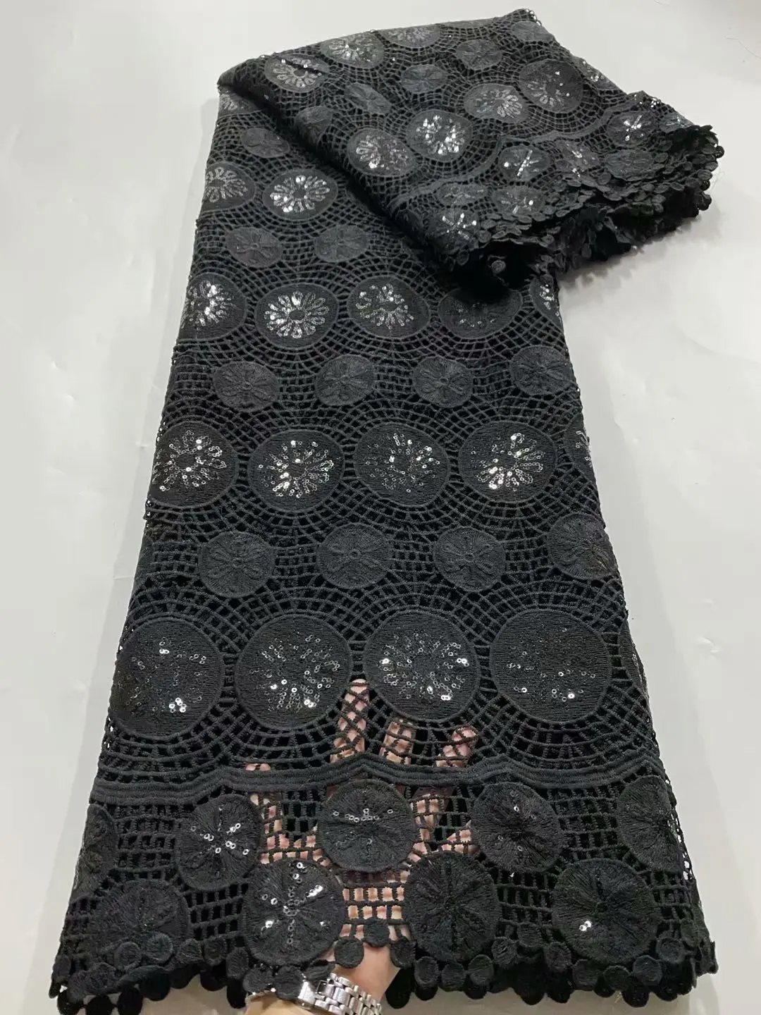 

African Lace Fabric 2021 High Quality Lace Sequins French Net Lace Tulle Mesh Fabrics for Wedding dress