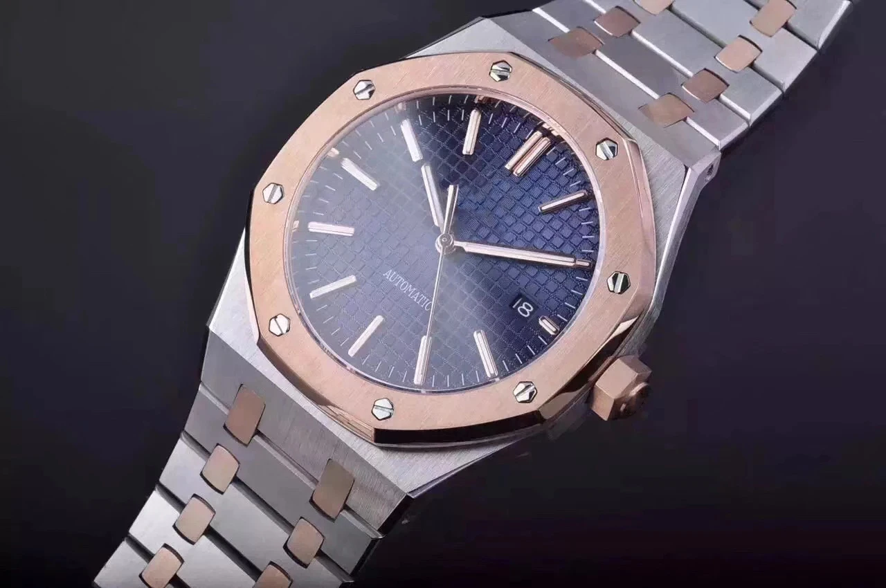 

Classic New Men Watch Stainless Steel Automatic Mechanical Silver Rose Gold Blue Black Royal Sapphire Back See Through Oaks