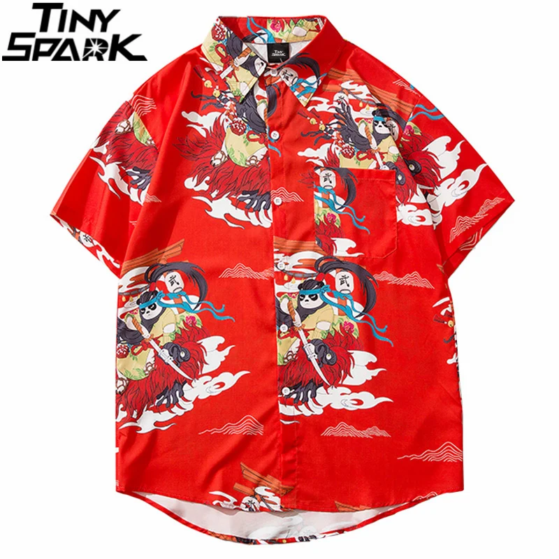 Мужская гавайская рубашка с пандой Samuri 2021 в стиле хип-хоп уличная пляжная Harajuku
