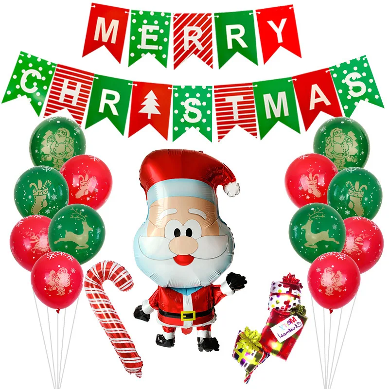 

2020 new year flag Santa Claus aluminum balloon Christmas decoration for home festival atmosphere layout emulsion balloon set