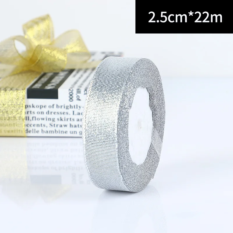 width 2.5cm 22 метра/рулон 0,6-5 см золото серебро шелк атлас органза ленты для свадьбы декоративные DIY вышитые лук ленты лук подарочные принадлежности - Цвет: width 2.5cm