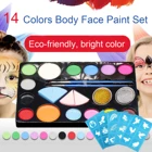 Набор красок для лица и тела, 14 цветов, с 5 трафаретами для детей и взрослых, для косплея, ролевых игр, Хэллоуина, для лица