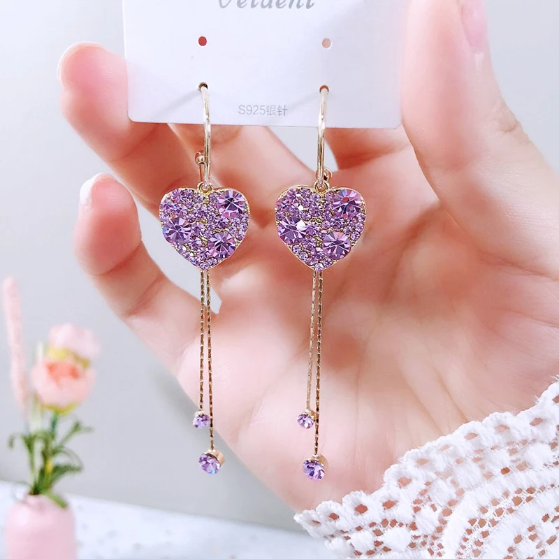 

2021 New Fashion Heart Drop Earrings Women's Geometric purple Earrings Korean purple Love Jewelry Gifts Hot Sale