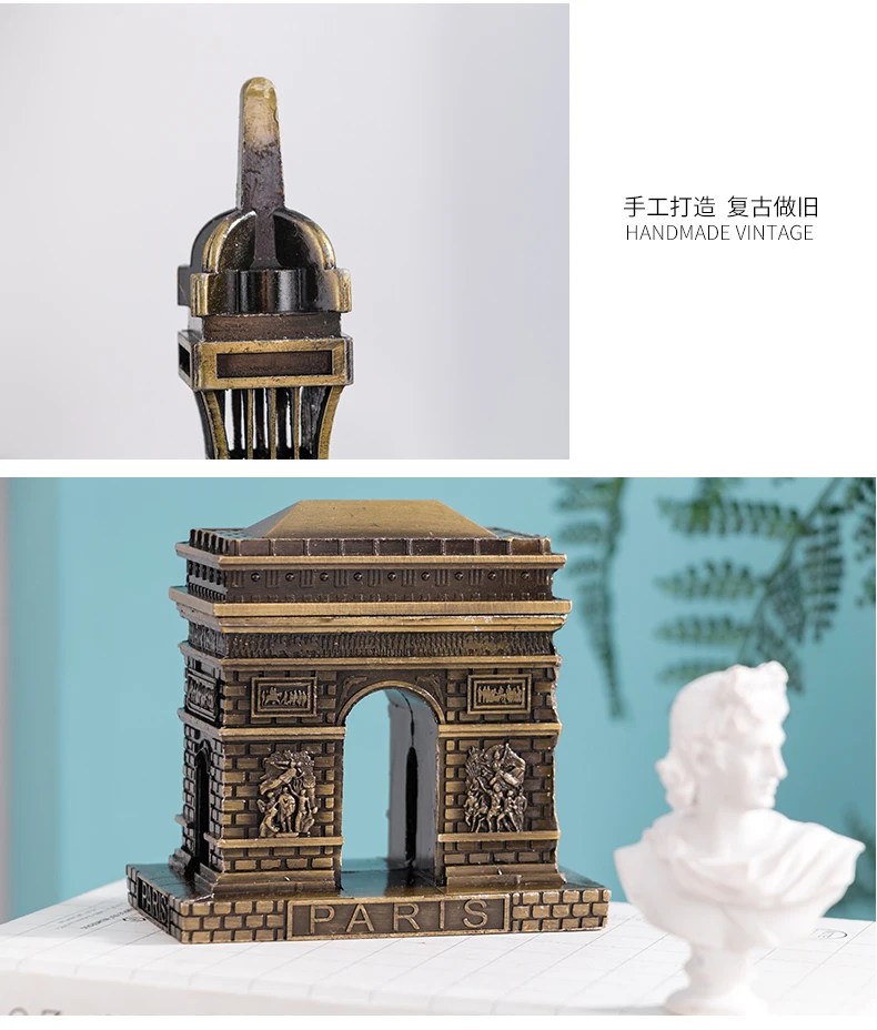 Mini Metal Iron Paris Tower Statue of Liberty Big Ben Models Home Decoration Crafts Building Cafe Living Room Office Figurine