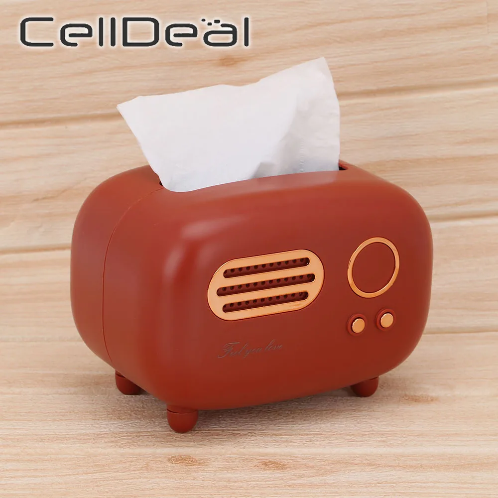 

CellDeal Retro Radio Model Tissue Box Desktop Paper Holder Vintage Dispenser Storage Napkin Case Home Organizer Ornament Craft