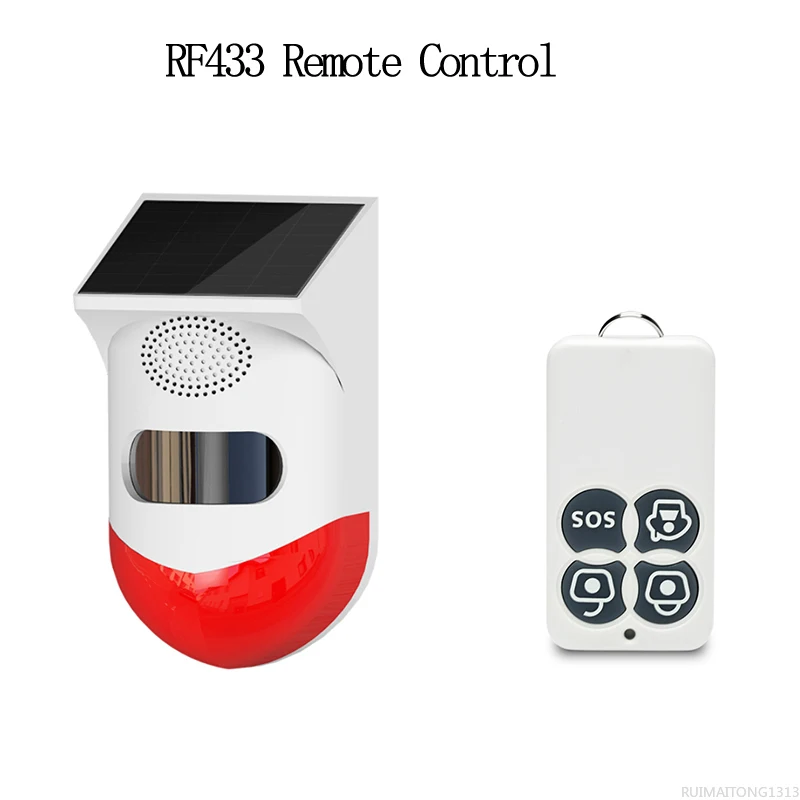 

Solar Powered Infrared Motion Sensor Detector Siren Strobe Alarm System Waterproof For Home Yard Outdoor Security RF433