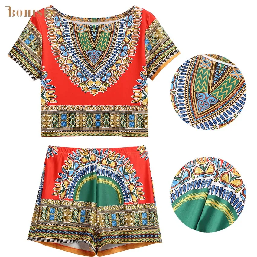 BOHISEN/африканская Женская одежда с принтом Дашики юбка шортами 2 предмета короткий