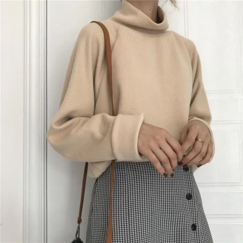 

Autumn New Women Sweater Casual Loose Turtleneck Knitted Jumpers 2019 Long Batwing Sleeve Crocheted Pullovers Streetwear Winter