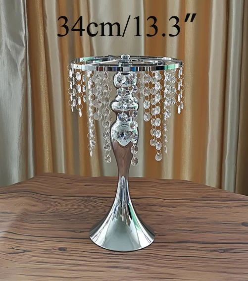 H34cm Блестящие вечерние свадебные столики серебристого цвета, подсвечник, дорожная подставка для цветов, свадебные украшения для дома - Цвет: H34cm