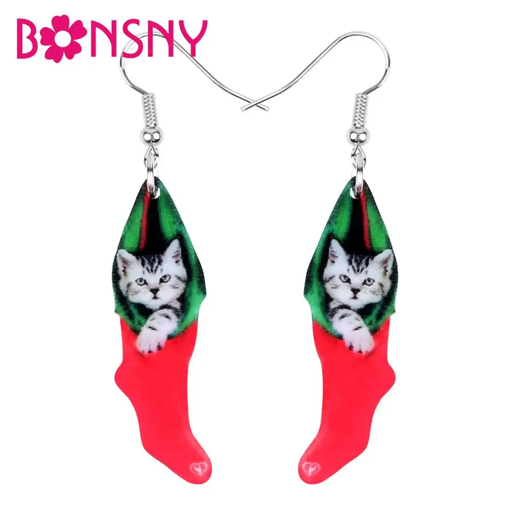 Bonsny акриловые рождественские американские короткошерстая кошка носки серьги