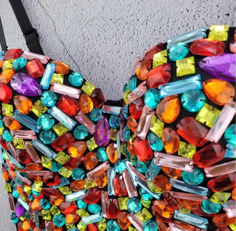 

Corset Night Club Sexy Crop Top Vest Push Up Bustier Hand made Crystal Rhinestone Beading Diamond Pearl Women Short Corset p1633