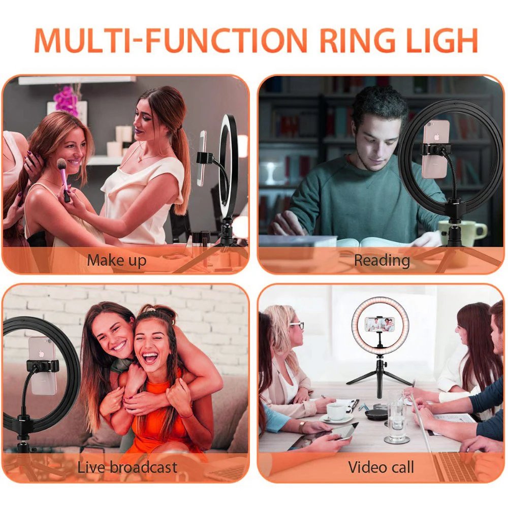 Dimmable LED Selfie Ring Light with Tripod Stand USB Lamp Big Photography Ringlight for Phone Photo Studio | Электроника