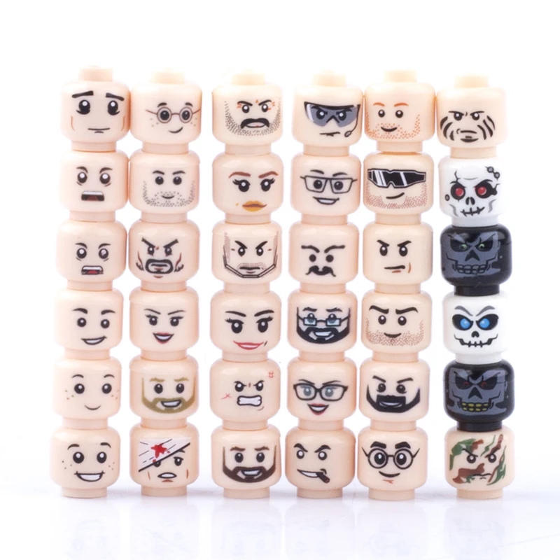 

MOC City Figure Heads Building Blocks Halloween Military WW2 Army Soldiers Printed Injured Emotional Face Accessories Bricks Toy