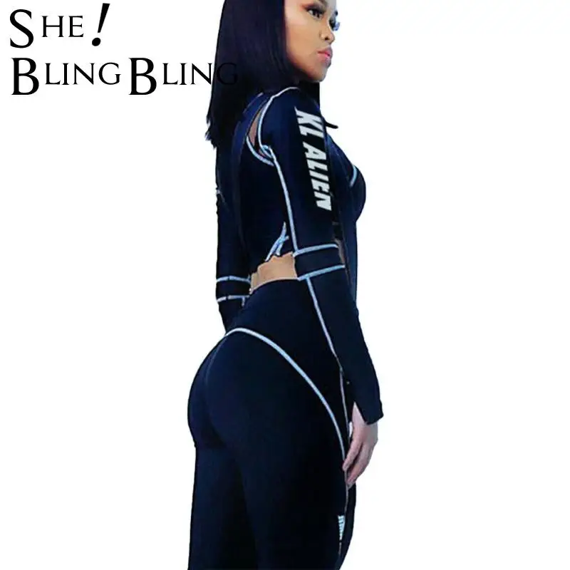 SheBlingBling летний черный спортивный костюм из 2 предметов Женский комплект с длинным
