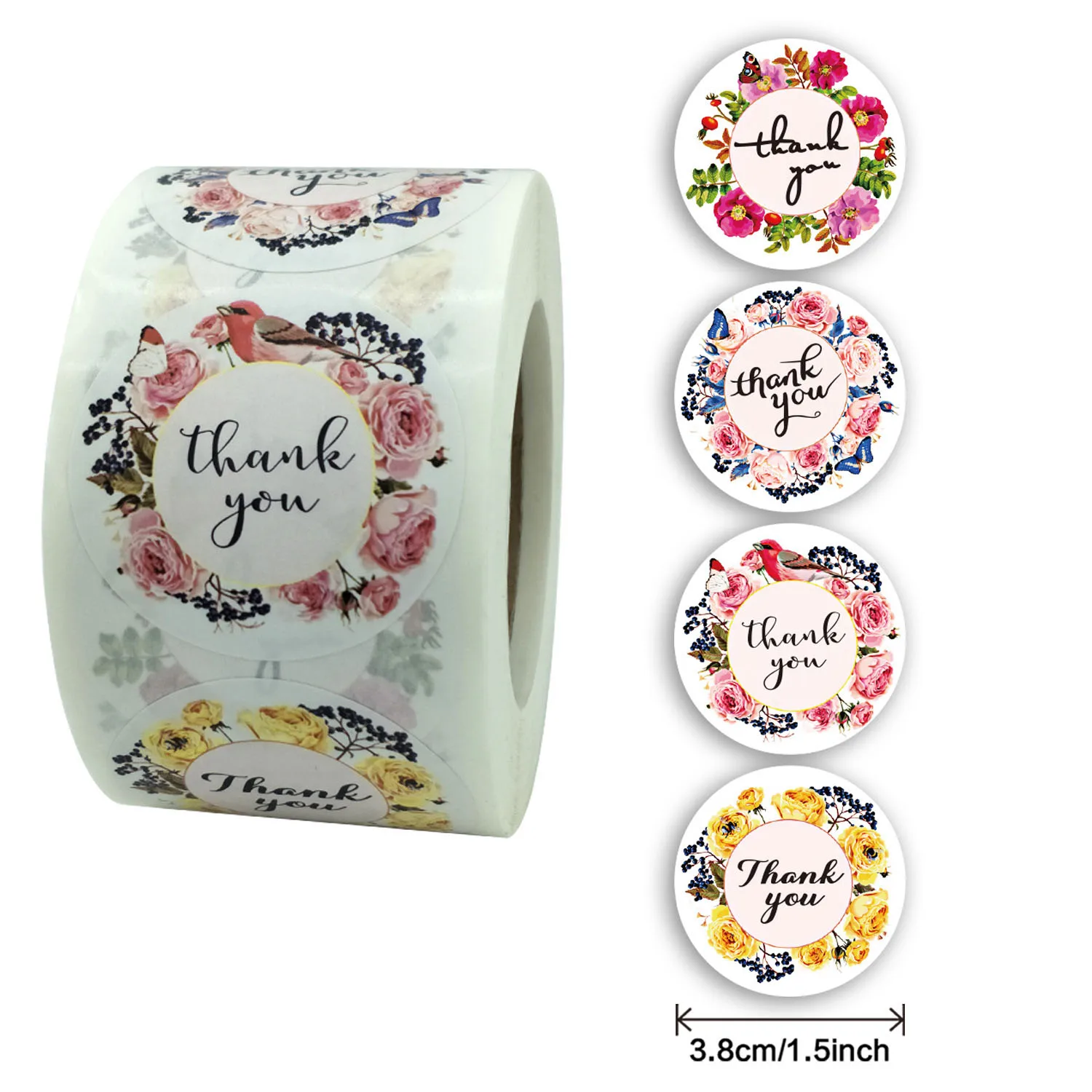 

500pcs 1.5inch flowers labels thank you stickers for business package gift seal labels shipping sticker handmade stationery