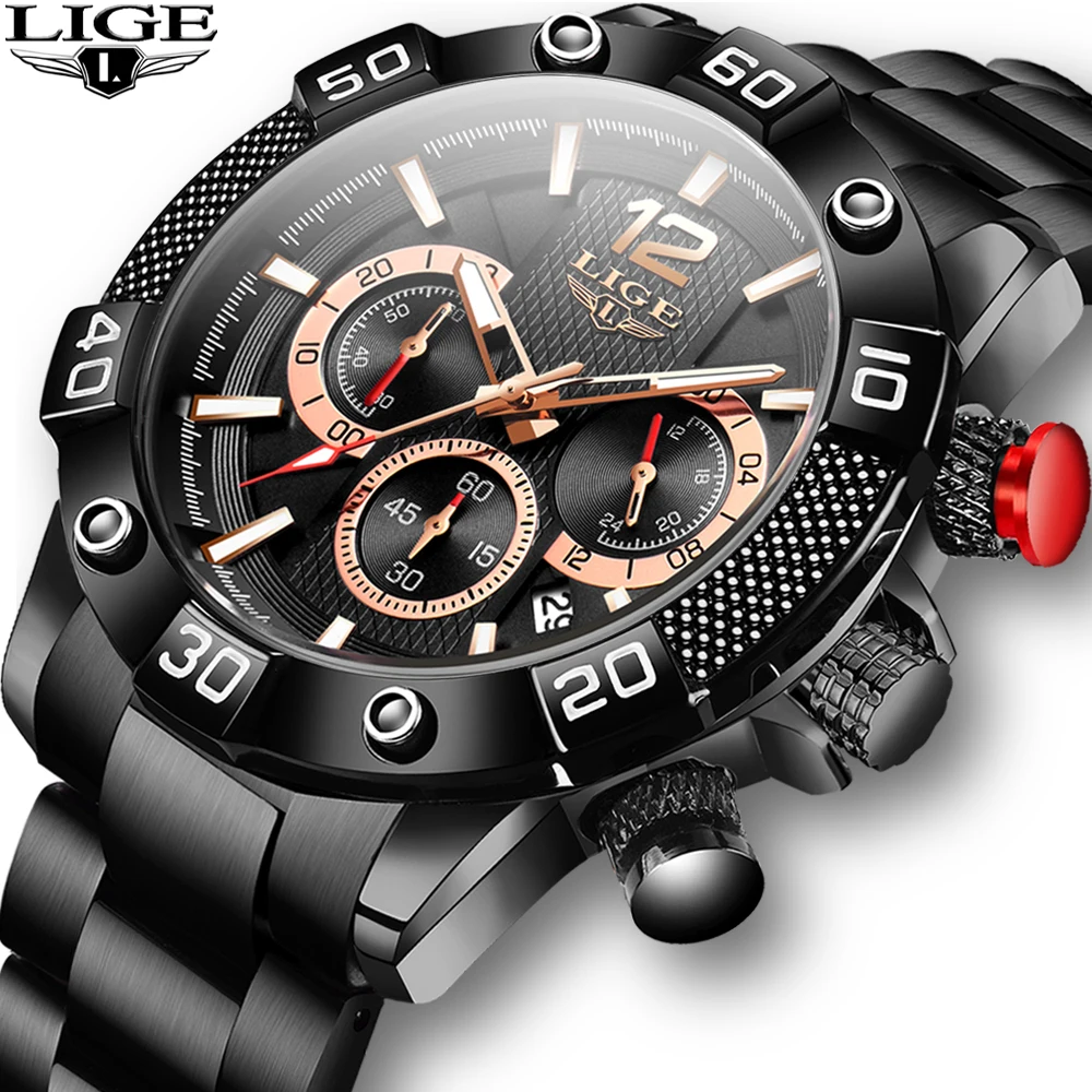 

LIGE 2020 New Top Fashion Chronograph Quartz Men Watch All Steel Date Wristwatch Clock Male Luminous Watch Relogio Masculino