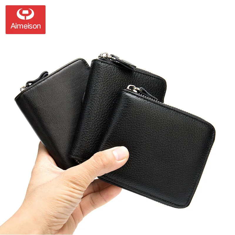 Модный короткий кошелек для мужчин мужской однотонный из натуральной кожи