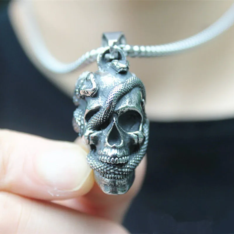 

Personality Retro 316L Stainless Steel Skull Pendant Punk Style Snake Skeleton Pendant Motorcycle Party Men Women Biker Jewelry