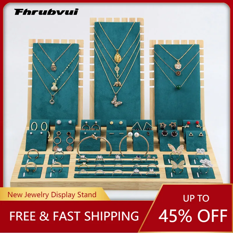 Wood Green Earring Necklaces Display Stand Pendant Hanger for Women Counter Jewelry Stand Shooting Live Jewellery Display Props