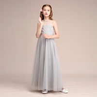 birthday party dress for kids girl grey chiffon elegant long formal communion princess gowns flower girl dresses for wedding