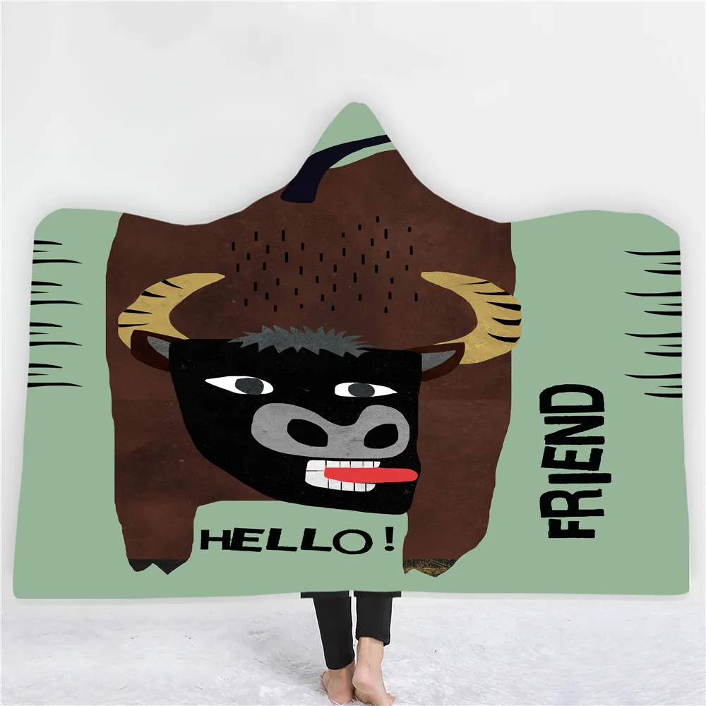 Одеяло с капюшоном и принтом животных ручная роспись мультяшный тигр корова змея