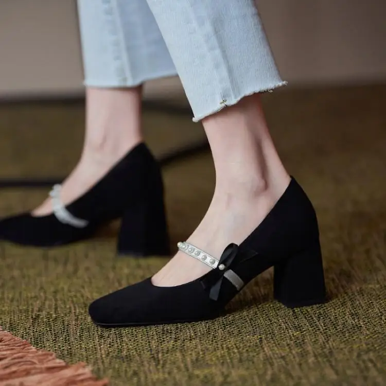 

Branded Pumps Square Toe Chunky Sandals Gold Heels Women's High-Heeled Shoes 2021 Shallow Mouth All-Match Footwear Slip On Fash