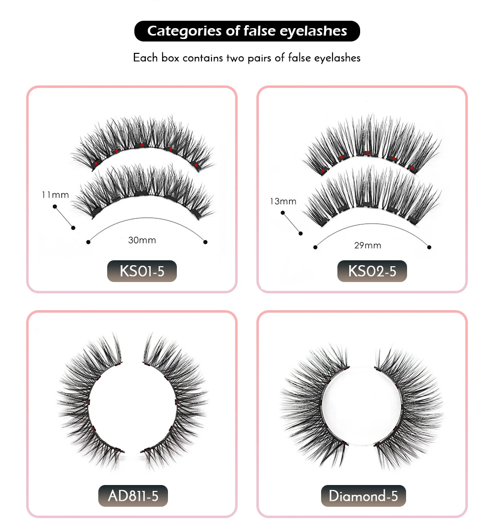 New Arrival Magnetic False Eyelashes& Eyeliner 5 Magnets Natural Soft Fake Eyelashes Extension with 2 Pairs Eyelashes